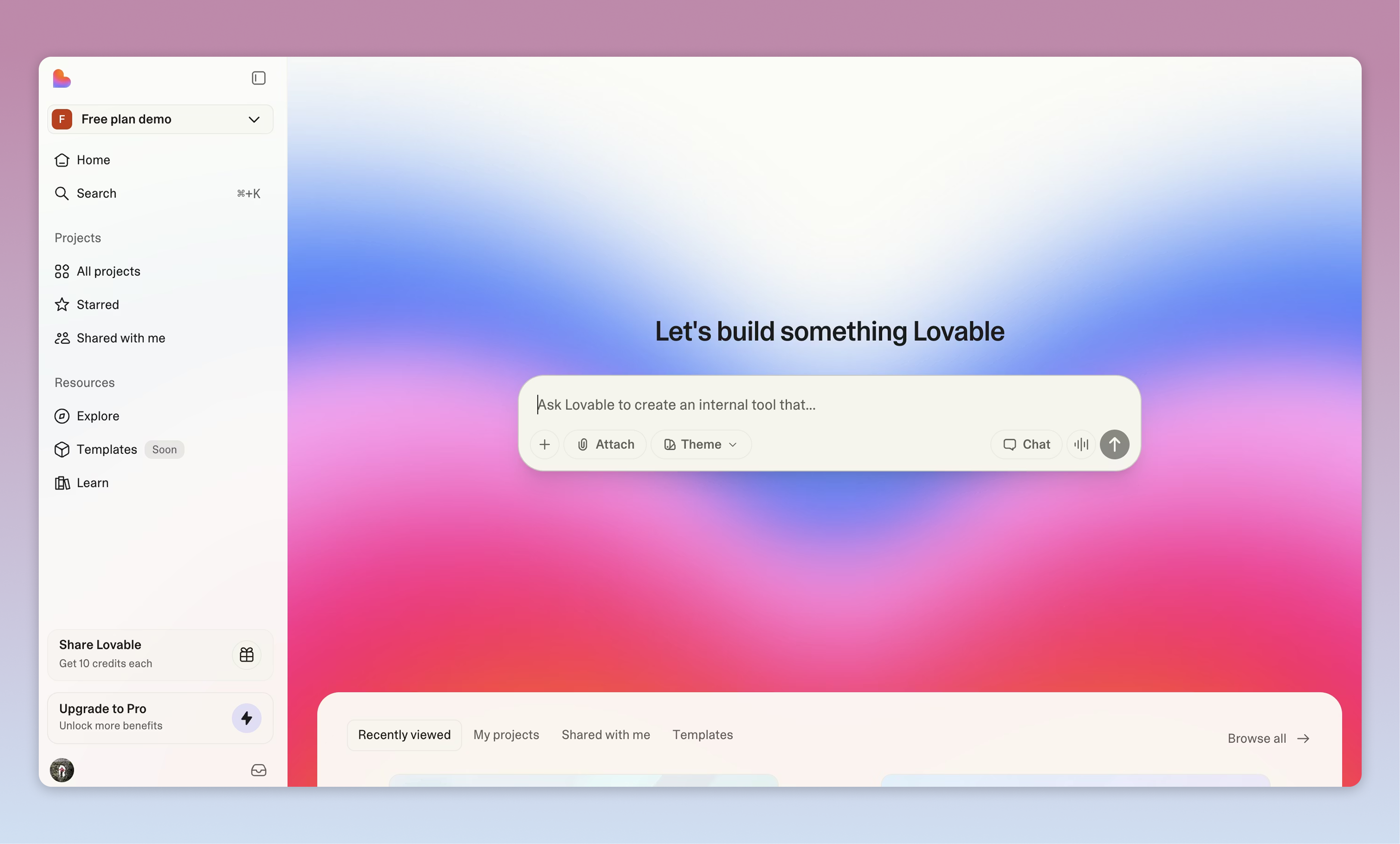 Lovable interface showing AI-built app and website editor
