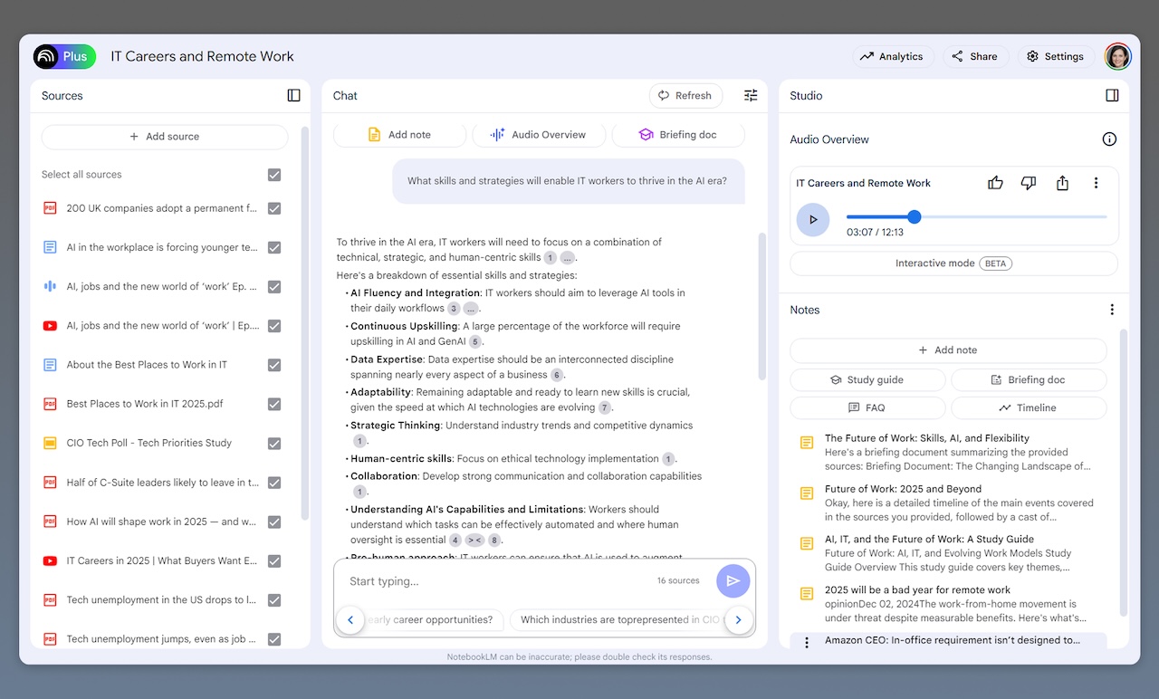 NotebookLM interface and features