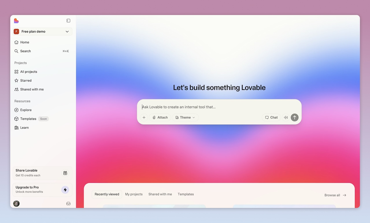 Lovable interface showing AI-built app and website editor