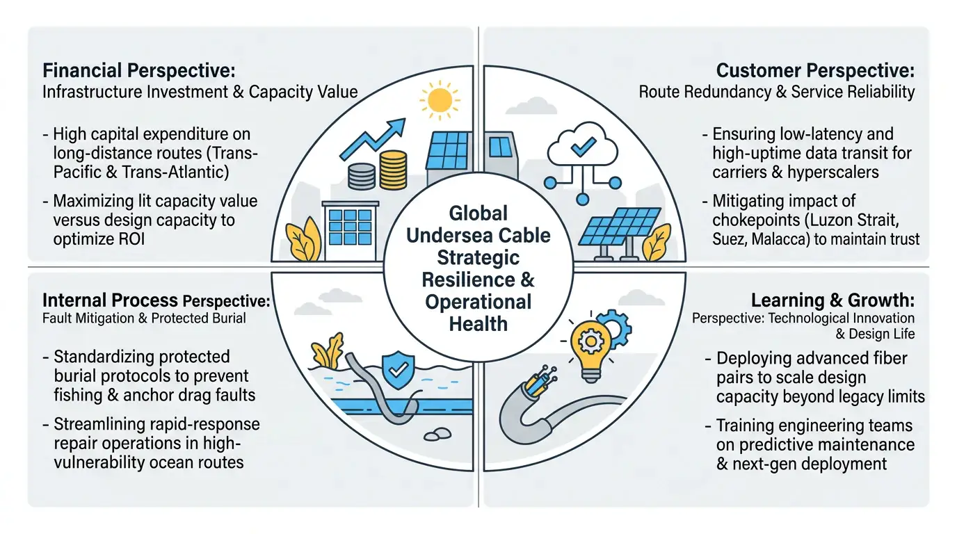 Clean Line Illustration theme on a Balanced Scorecard Matrix