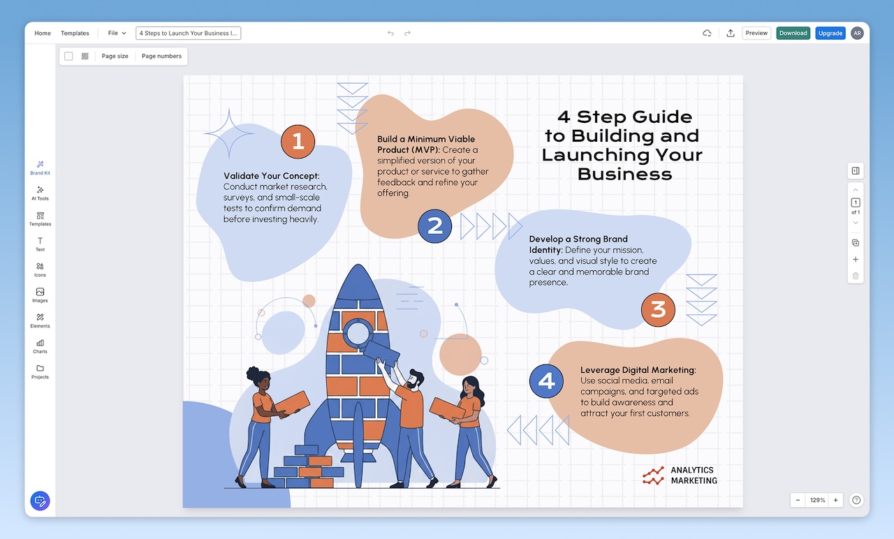 Venngage editor with infographic and timeline templates